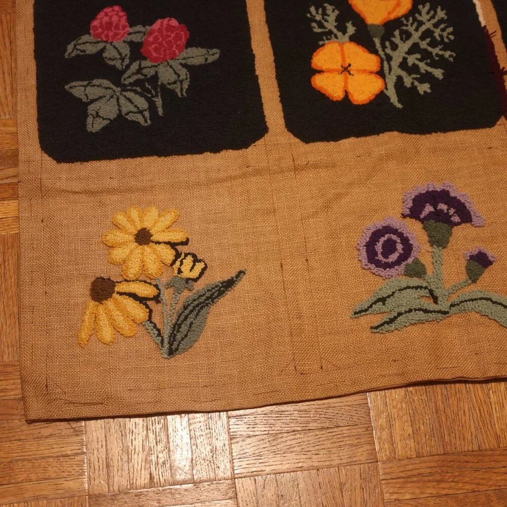 Vintage Hand-Hooked Floral Rug 56x35 Primitive Cottage Core Area Mat